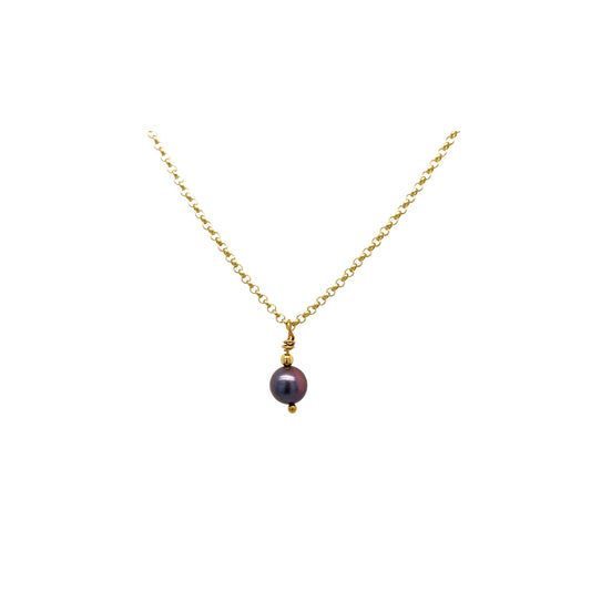 Ketting zoetwaterparel aubergine goud