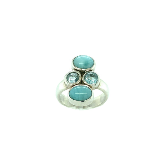 Larimar and blue topaz ring