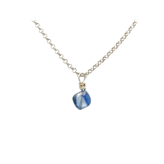 Kyaniet ketting zilver — blauwe edelsteen hanger