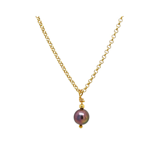 Ketting zoetwaterparel aubergine goud
