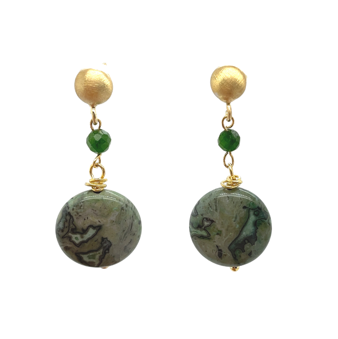 Golden earrings jasper diopside