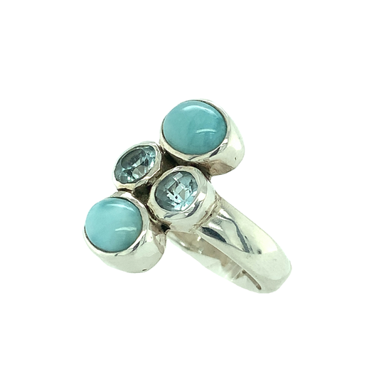 Ring larimar en blauw topaas