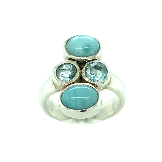Ring larimar en blauw topaas