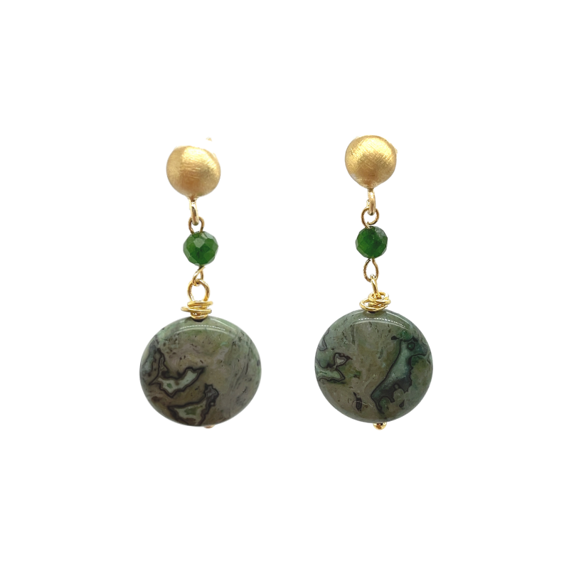 Golden earrings jasper diopside