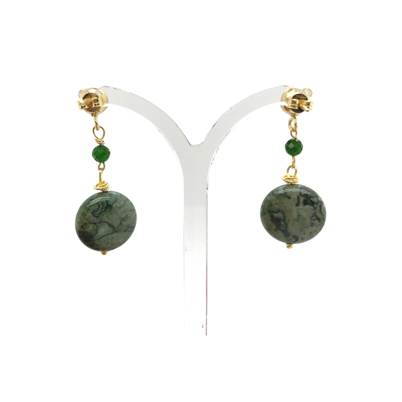 Golden earrings jasper diopside