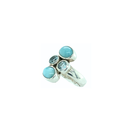 Larimar and blue topaz ring