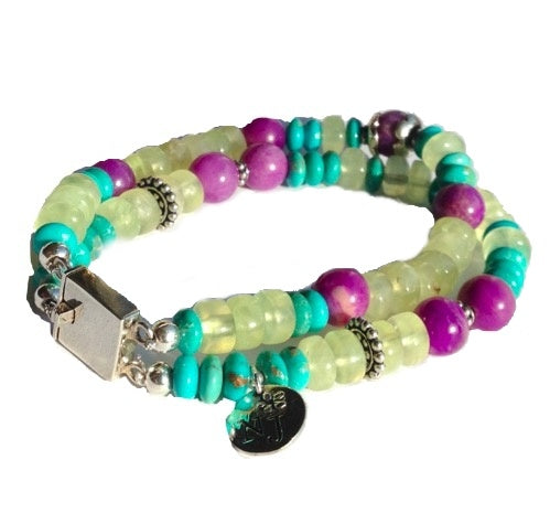 Sugiliet, prehniet, turquoise armband